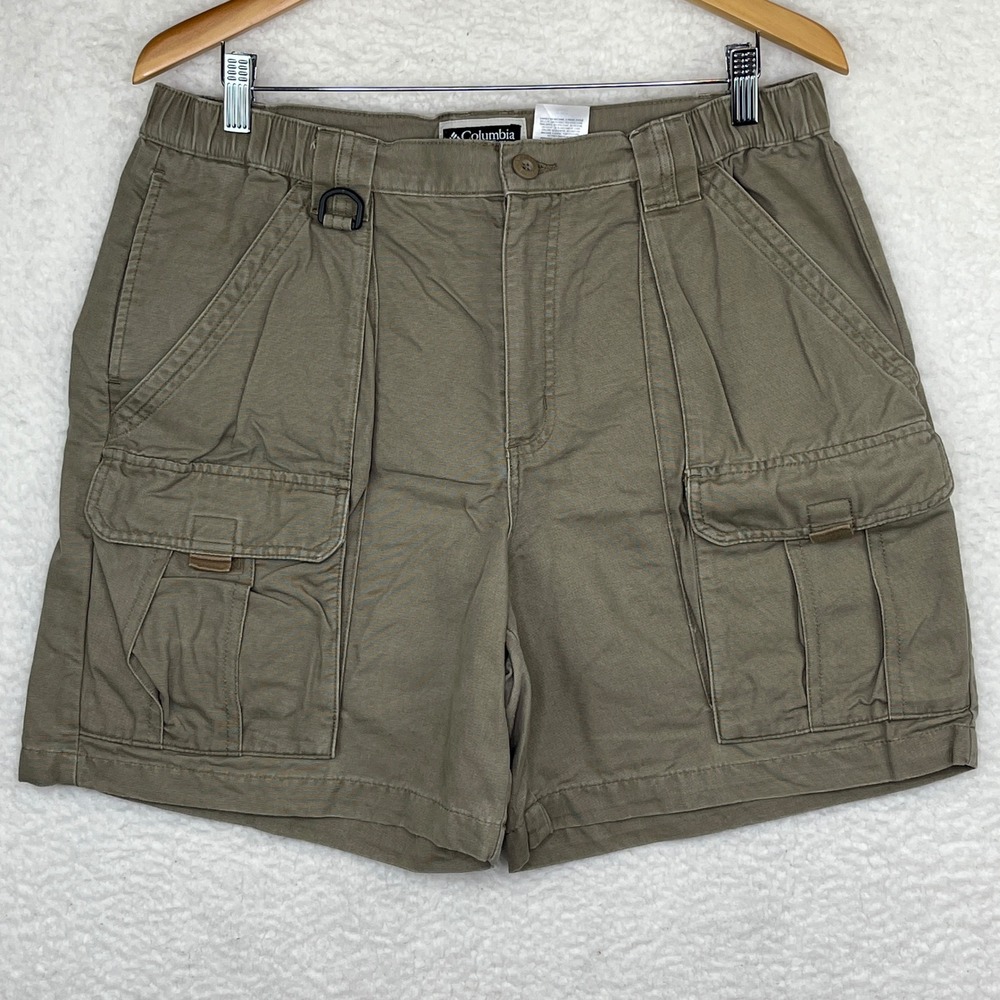 Columbia Mens Cargo Shorts Olive Green Elastic Waist Hiking Outdoor Size M